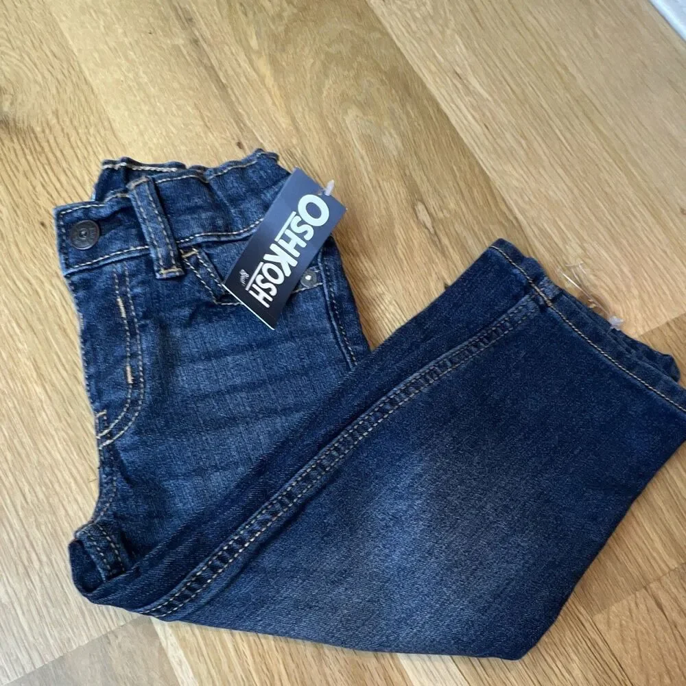 OshKosh B'gosh Toddler 2T Blue Denim Jeans Straight Button Elastic Waist Pockets